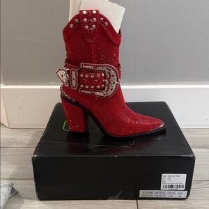 Dazzling Red Rhinestone Ankle Boots